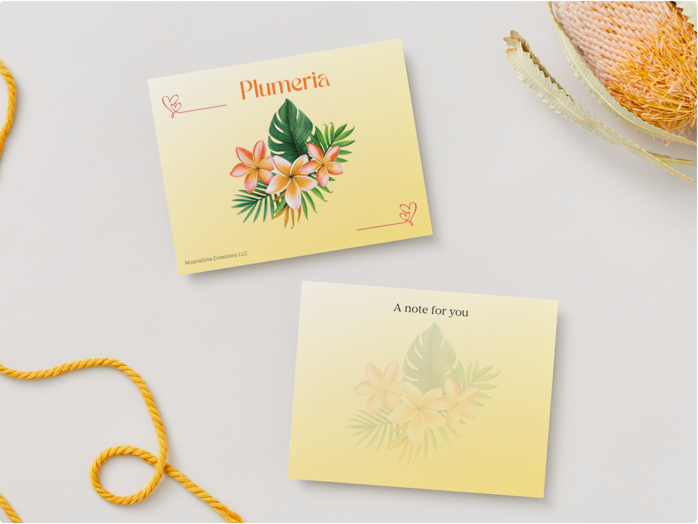 Beauty of Polynesian Tumbler (12-oz) and Set of 10 Plumeria Two-sided design notecards with Envelopes