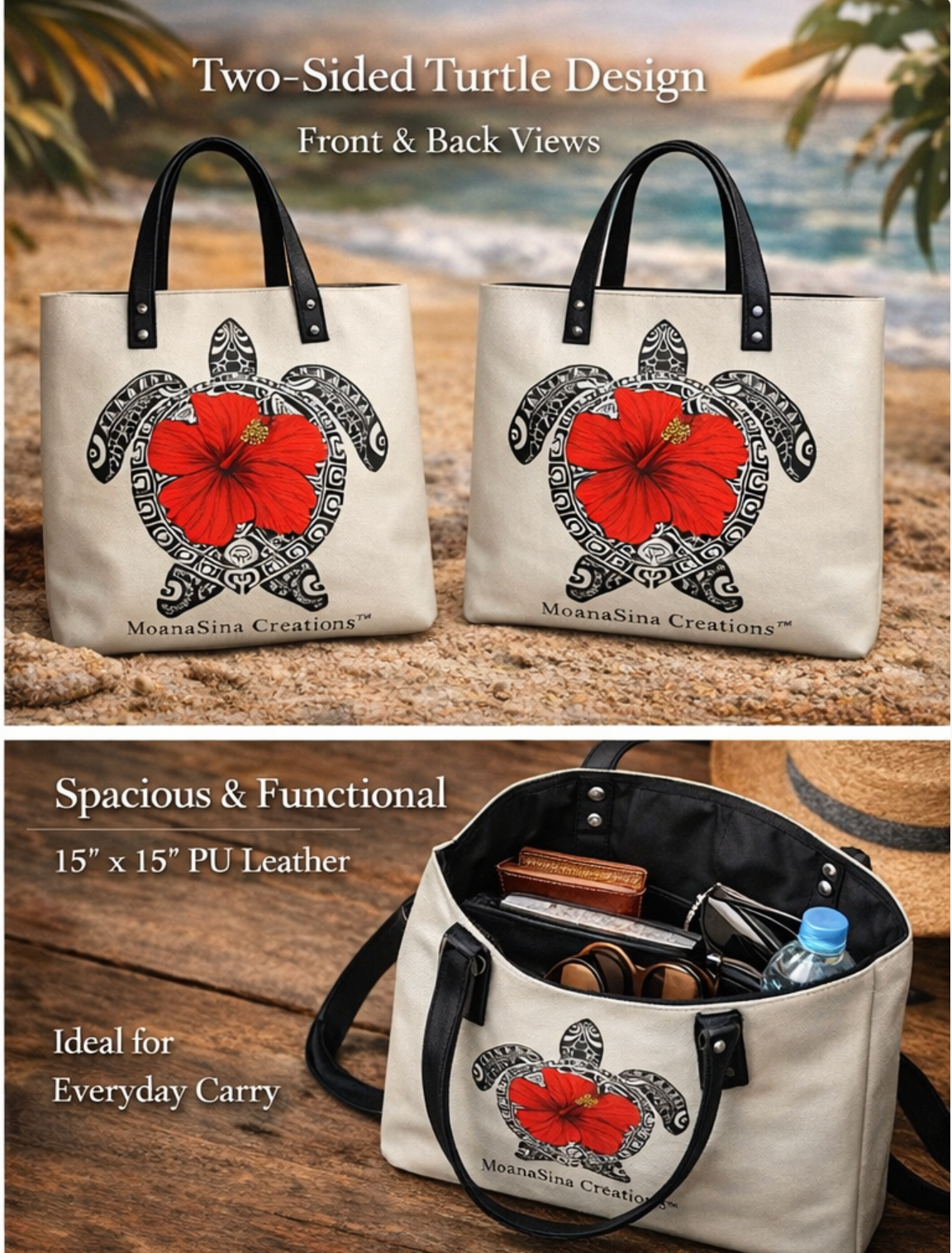 Polynesian Custom Designed Sea Turtle (Laumei/Honu) Two-Sided Shoulder Bag I Tatau Collection
