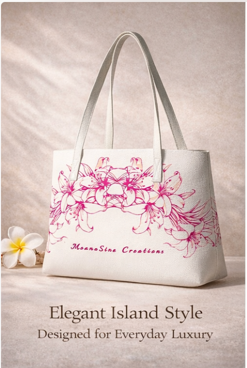 Polynesian Floral Lily Tote Bag – Premium PU Leather Shoulder Bag | Large Capacity Everyday Luxury Tote | MoanaSina Creations