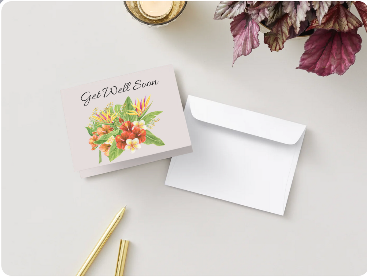 Inside of Get Well Soon folded greeting card with space for a personal message
