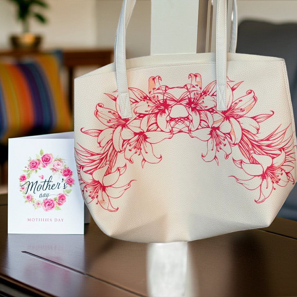 Polynesian Floral Lily Tote Bag – Premium PU Leather Shoulder Bag | Large Capacity Everyday Luxury Tote | MoanaSina Creations