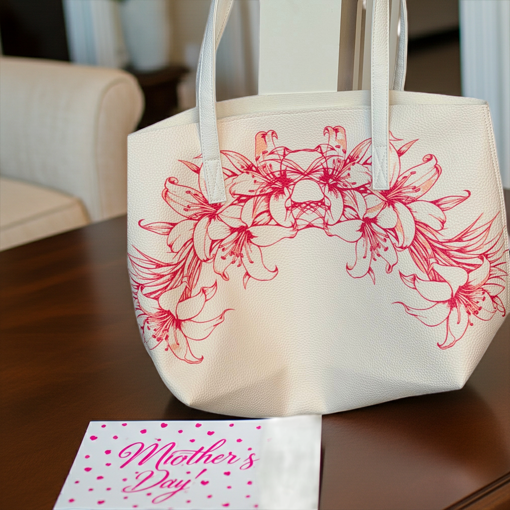 Polynesian Floral Lily Tote Bag – Premium PU Leather Shoulder Bag | Large Capacity Everyday Luxury Tote | MoanaSina Creations