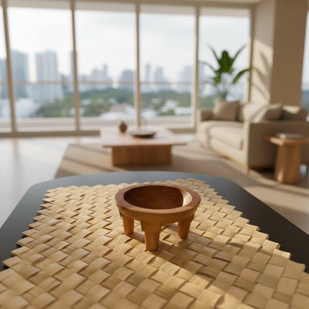 Warm brown miniature Samoan tanoa shown from the front